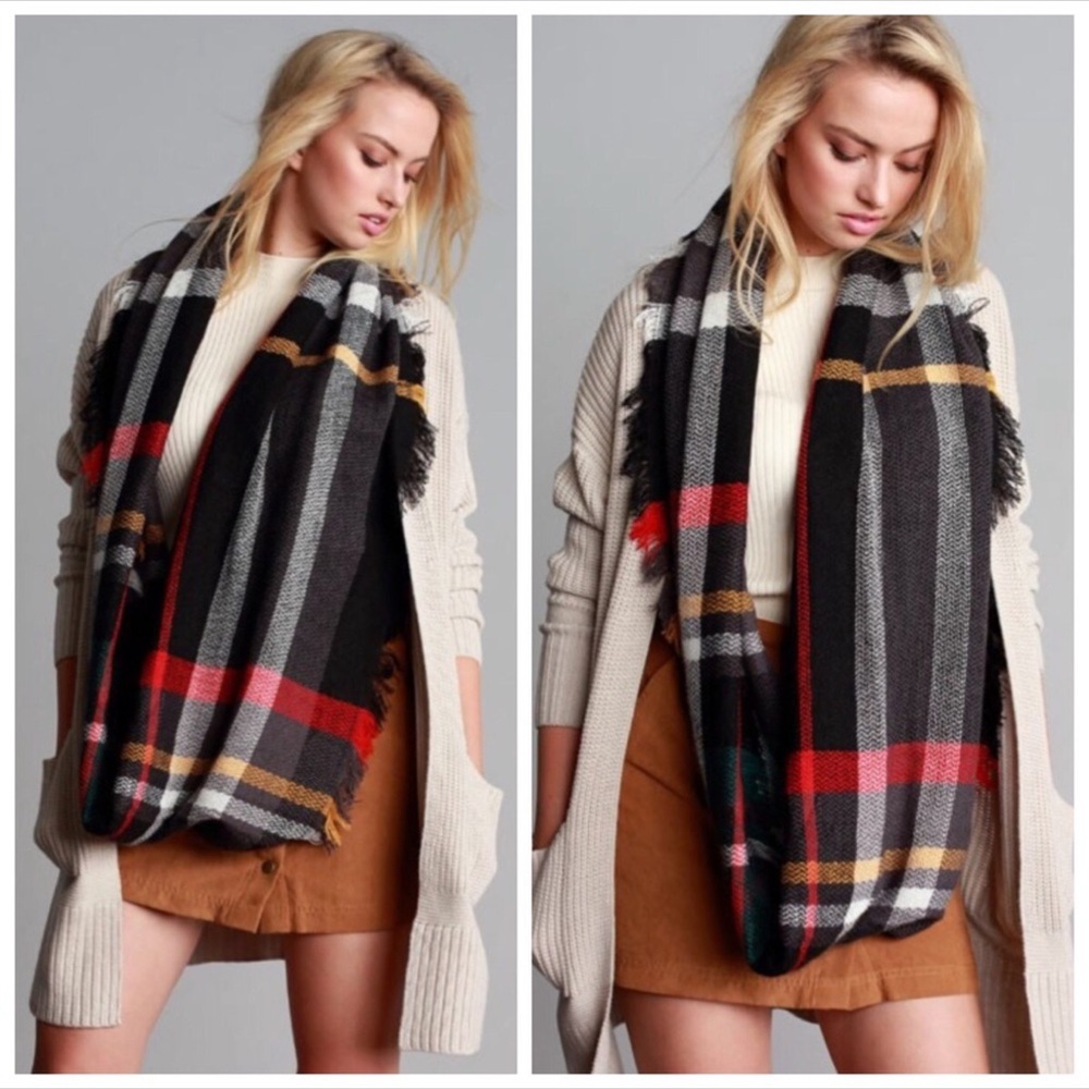 Black plaid infinity scarf